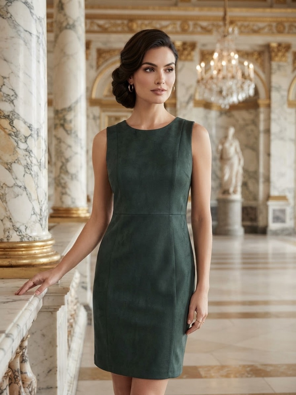 Calvin Klein Dark Green Sleeveless Sheath Dress
